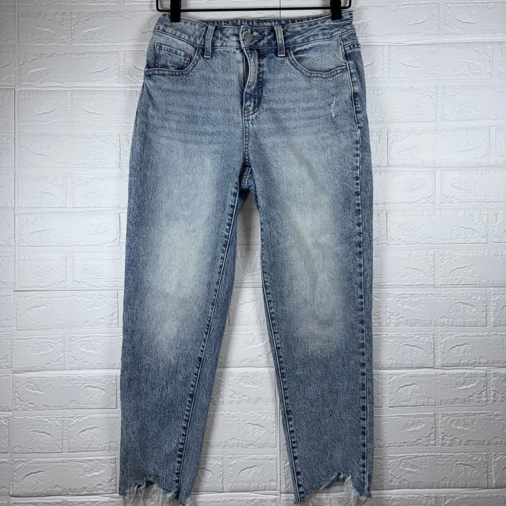 Time and True Mid-Rise Jeans Womens 4 Blue Frayed Raw Hem Denim Casual